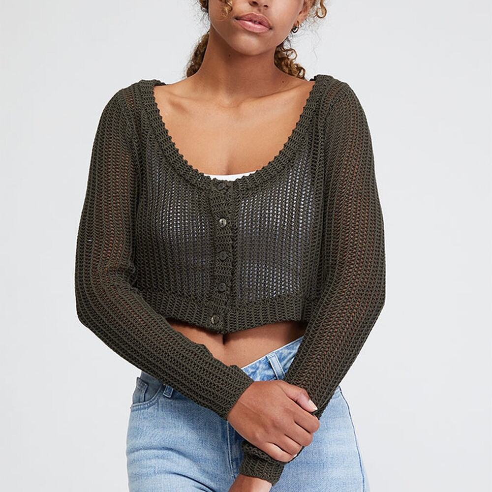 LA Hearts Green Knit Cardigan Cropped